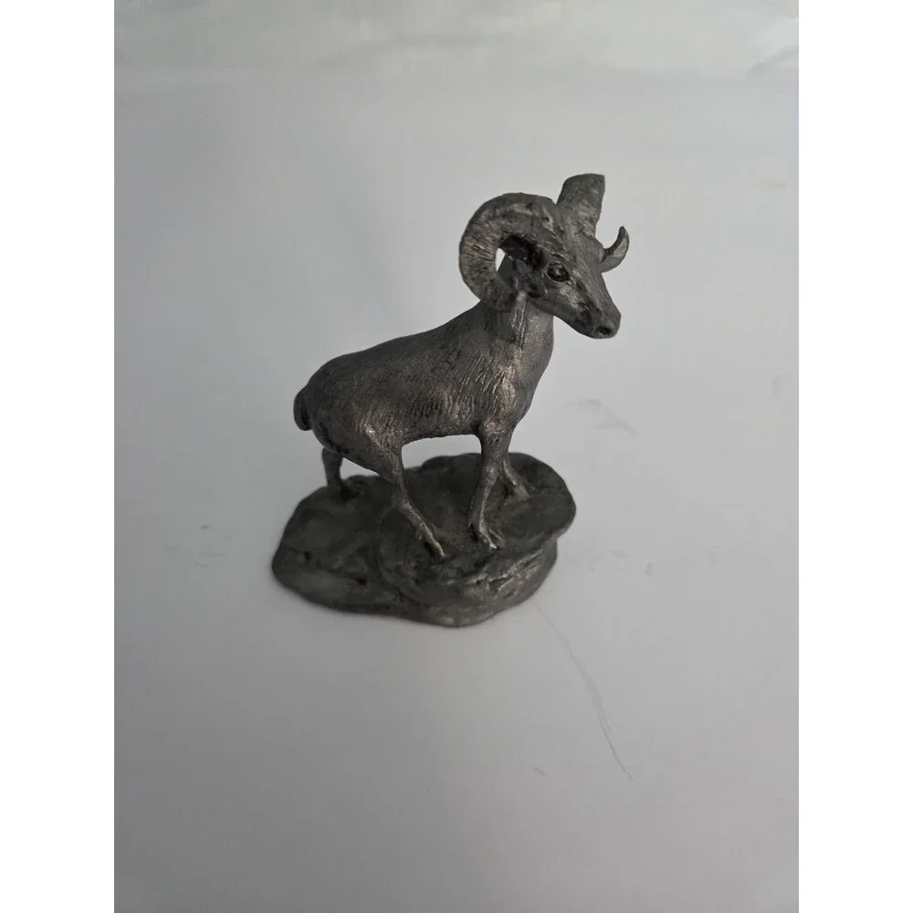 Vintage Cast Pewter Bighorn Ram Figurine Statue